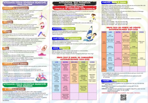 O luns abre o prazo de inscrición para as actividades culturais e deportivas municipais do Concello de Camariñas